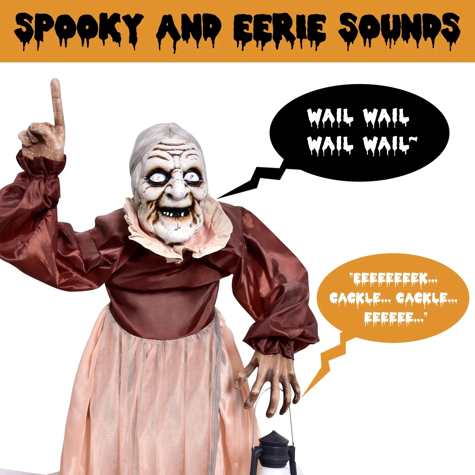5FT Halloween Animatronics Life Size Witch Scary Prop, Motion Activated Outdoor Decoration for Haunted House Party Lawn Patio Yard Decor