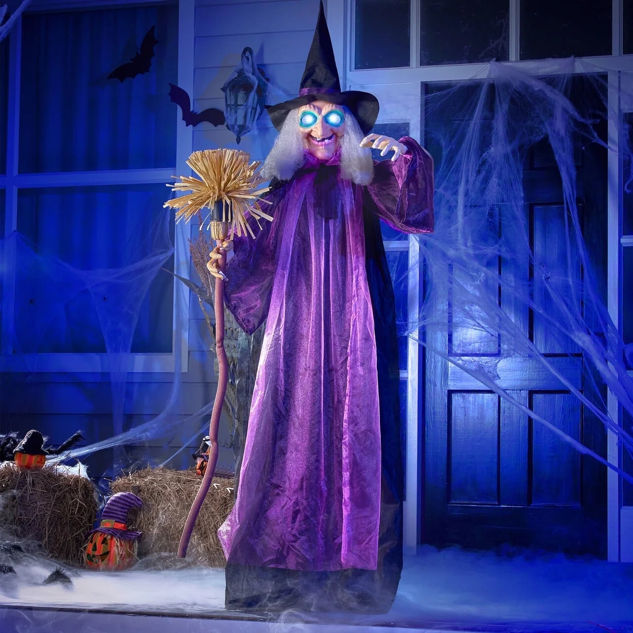 6 Ft Standing Witch Life Size Animated Halloween Decorations Outdoor Scary Decorations Halloween Motion Activated Witch with LED Eyes & Sound,Haunted House Decor