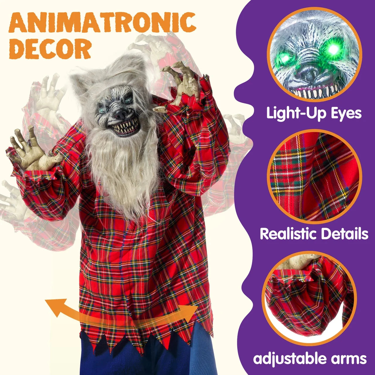 63" Standing Werewolf Large Halloween Decorations Outdoor Scary Decorations Halloween Motion Activated Werewolf with LED Eyes & Sound,Haunted House Decor
