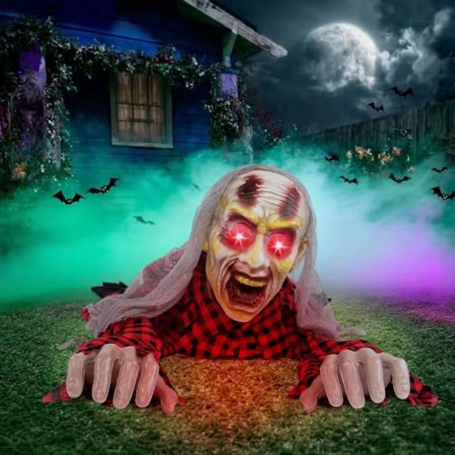 Zombie Halloween Animatronics Decoration with Lightup Eyes Creepy Sound Activated Sensor for Outdoor and Indoor Use Scary Anima