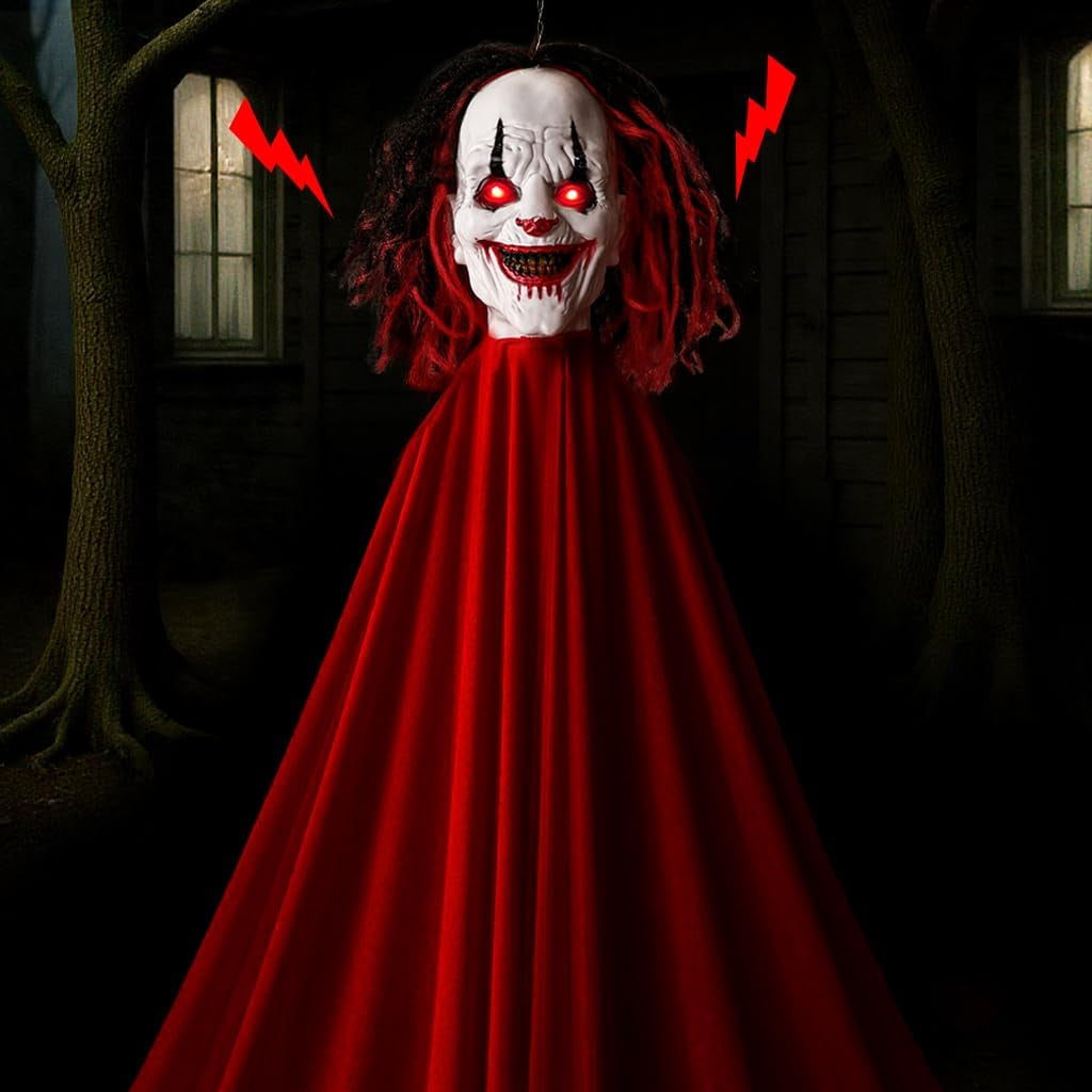 Halloween Decorations Outdoor: Scary Animatronics Hanging Clown with Sound Activ