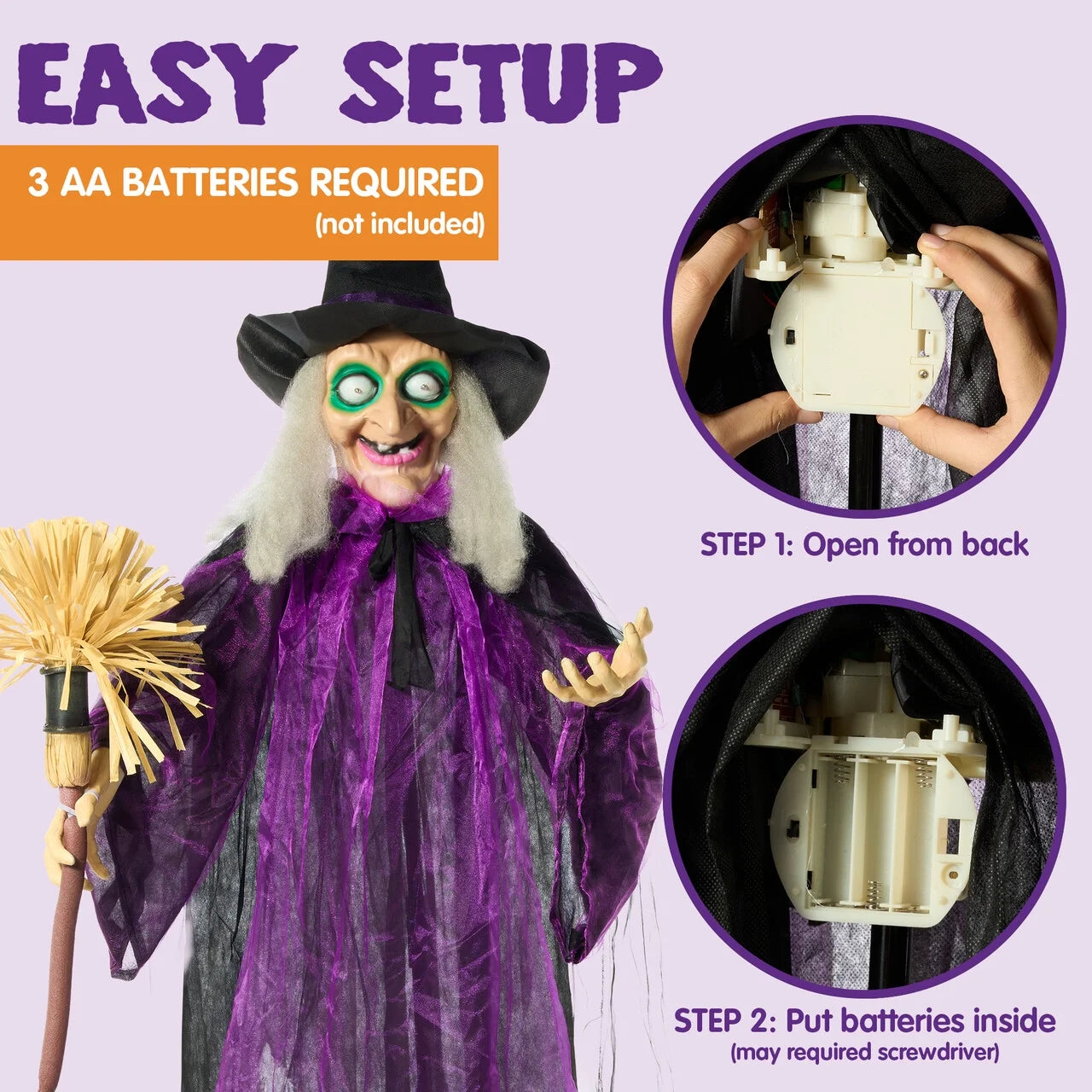 6 Ft Standing Witch Life Size Animated Halloween Decorations Outdoor Scary Decorations Halloween Motion Activated Witch with LED Eyes & Sound,Haunted House Decor