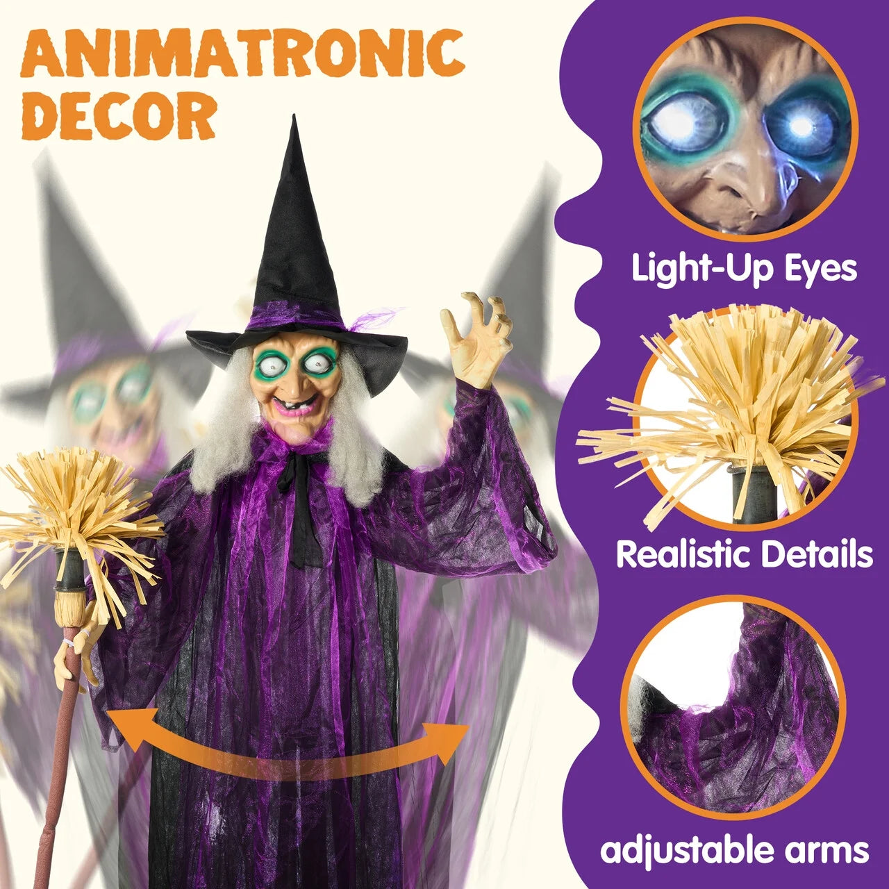 6 Ft Standing Witch Life Size Animated Halloween Decorations Outdoor Scary Decorations Halloween Motion Activated Witch with LED Eyes & Sound,Haunted House Decor
